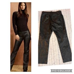 DKNY Women's Size 100% Leather Pants Black Straight Leg Trendy Chic Bikercore